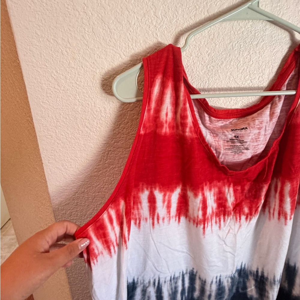 Sonoma Red White and Navy Tie-Dye Tank Top - Picture 2 of 6